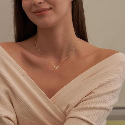Freekiss Gold Pendant Necklace for Women, Dainty Diamond Necklaces for Women Simple 14K Gold Plated Paperclip Choker Necklaces Cute Minimalist Open Oval Necklaces Gold Jewelry for Women Gifts thumbnail 3