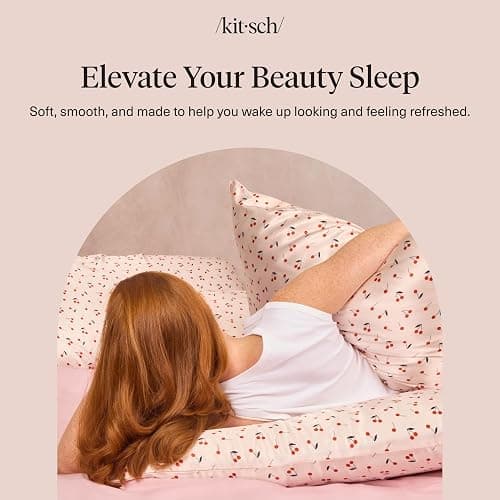 Kitsch Satin Pillowcase, Softer Than Silk Pillow Cases Queen, Cooling Pillow Covers, Satin Pillowcase w/Zipper for Hair, Skin & Quality Sleep, Wrinkle-Free & Smooth, Queen Size 19"x26", Cherry Print thumbnail 9