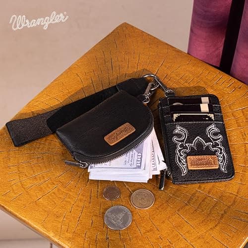 Montana WestxWrangler KeyChain Wristlet Wallets for Women Western Dual Pouch Wristlet Embroidered Boot Scroll Card Holder Wallet With Zipper thumbnail 7