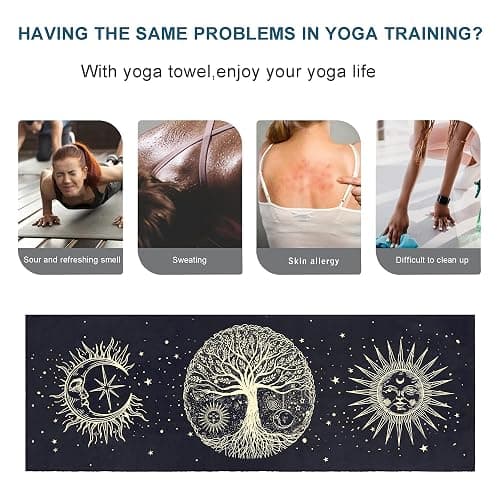Tree of Life Yoga Mat Towel - Microfiber Non Slip Moisture Wicking Sweat Absorbent, Corner Pockets, Easy for Travel, Use in Hot Yoga, Bikram, Pilates and Fitness thumbnail 5