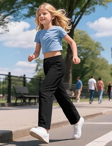 NUMYEAN Girls Sweatpants Straight Leg French Terry Joggers Baggy Sweatpants for Teen Girls Size 7-14Y thumbnail 6