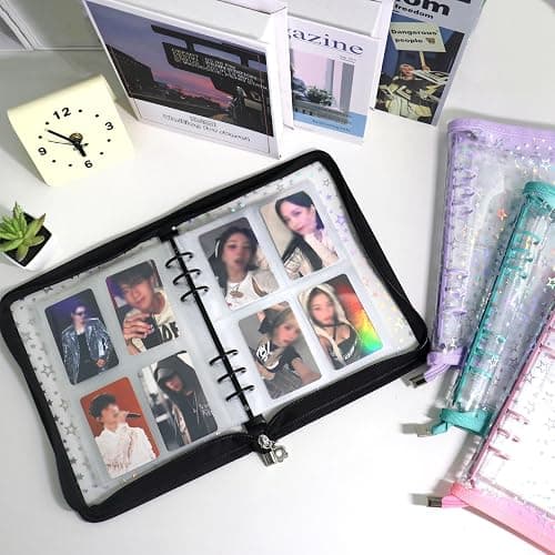 NOCAFI A5 Photocard Binder with 40 Pake 4-Pocket Pages, 6 Ring Photocard Holder Collector Storage Album Collecting Book with 320 Pockets for Organizing Photo,Trading,Game Card Collection (Purple) thumbnail 2