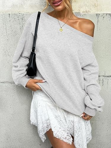 EasyGala Womens Fleece Lined Sweatshirt Off Shoulder Long Sleeve Pullover Top Oversized Shirt Basic Slouchy Clothes 2026 thumbnail 2