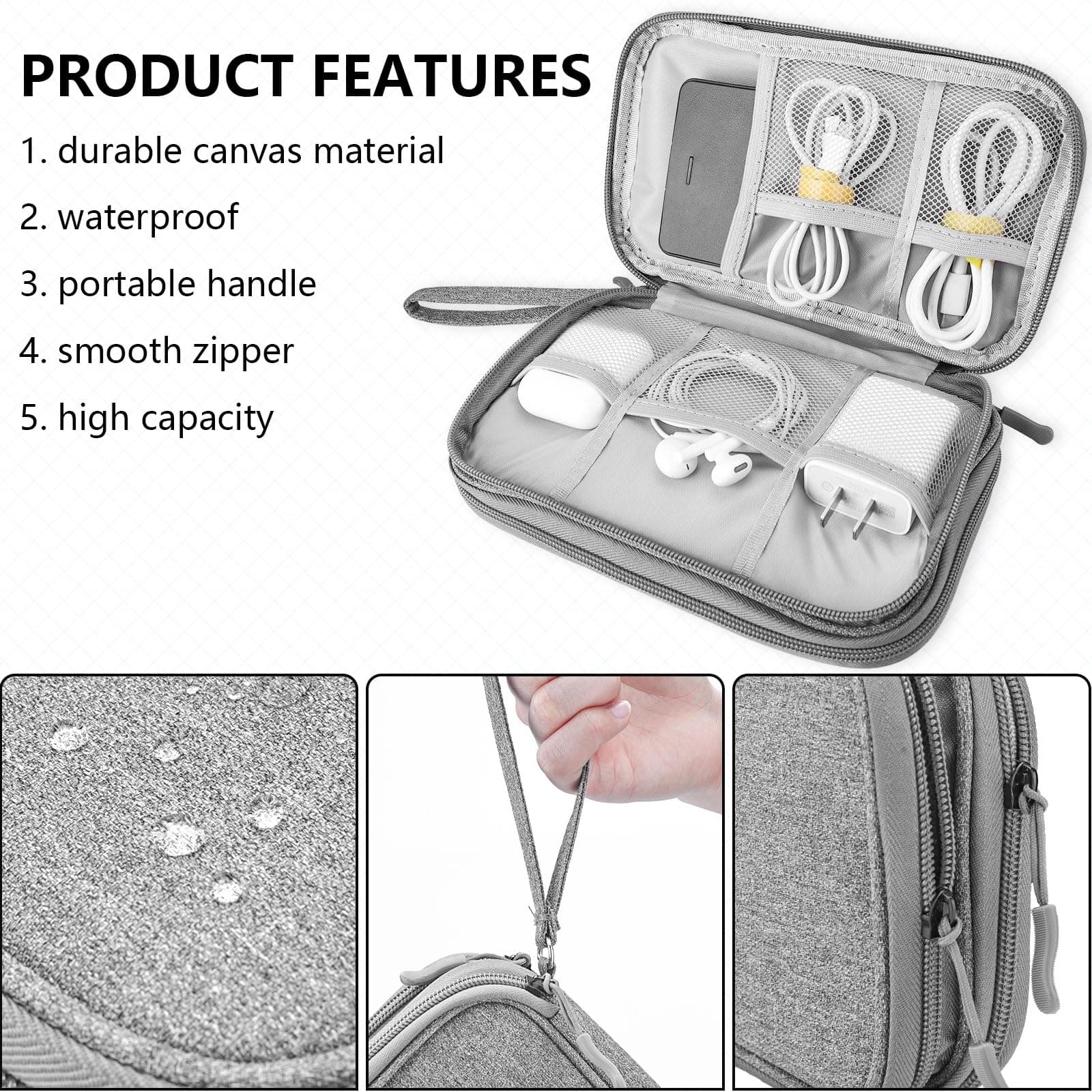 Teskyer Cable Organizer Bag, Portable Travel Cord Organizer case, All in One Waterproof Electronics Accessories Storage Bag for Cables, Chargers, Earphones, Hard Drives, Power Bank, 8.5 x 5 inch thumbnail 4