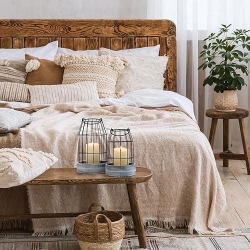 Rustic Farmhouse Lantern Decor Set of 2 - Stylish Decorative Lanterns for Your Living Room, Fireplace Mantle or Kitchen Dining Table - Modern Upscale Beauty for Your Entire Home - Black/White thumbnail 2