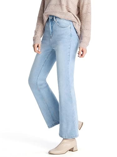 Prettyleaf Petite Women's 24"/26"/28"/30" Stretch Flare Jeans High Waisted Curvy Bootcut Denim Pants - Image 1