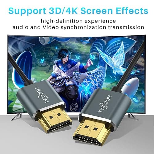 Twozoh Flexible & Slim HDMI Cable 1FT 2 Pack, Ultra Thin HDMI Cord Supports High Speed 4K@60Hz 18gbps 2160P/1080P thumbnail 3