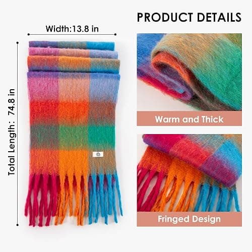 Gopaice Womens Winter Scarf, Cashmere Feel Tassel Plaid Fashion Scarfs Colorful Plaid Long Shawl Large Scarves thumbnail 4
