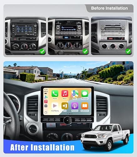 10 inch Car Stereo Dash Kit Replacement for Toyota Tacoma Radio Upgrade 2005-2015,QLED Touch Screen Head Unit w/Wired Wireless CarPlay Andriod Auto GPS Navigation 5GWiFi FM/AM (10 inch 4G+64G) thumbnail 2