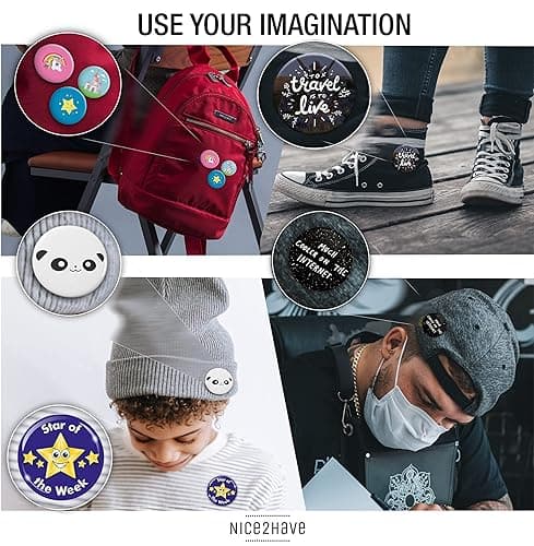 Nice2Have Button Maker Machine 2.25 inch (58mm) - (100 Buttons, 5 Bottle Openers, 5 Fridge Magnets, 500+ Free Designs,Circle Cutter&Magic Book) - Installation-Free Pin Maker Machine - 58mm (Blue) thumbnail 6