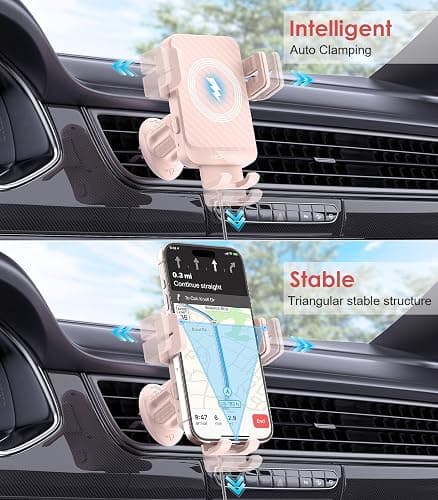 Wireless Car Charger, MOKPR 15W Fast Charging Auto-Clamping Car Charger Phone Mount Air Vent Cell Phone Holder Compatible iPhone 16/15/14/13/13 Pro/12 pro/12/11, for Samsung Galaxy S23/S22/S21, Pink - Pink thumbnail 8