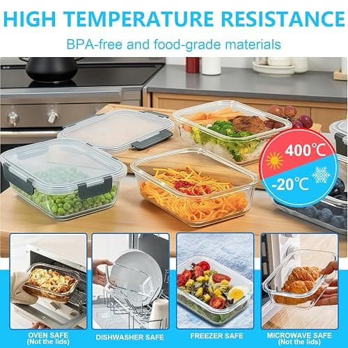 Pure Future 24-Piece Set (12-Pack) Borosilicate Glass Food Storage Containers with Upgraded Detachable Locking Lids - Leak Proof Meal Prep Lunch Boxes, Oven/Microwave Safe thumbnail 2