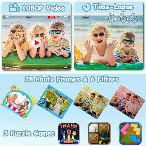 Agoigo Kids Waterproof Camera - Children Underwater HD Video Digital Camcorder, Portable Travel Toy for Toddler - Ideal Christmas Birthday Gifts for Boys Girls Age 3-12 with SD Card (Blue) thumbnail 5