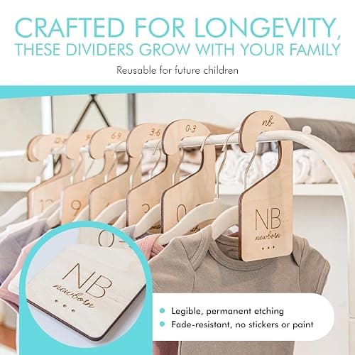 Baby Clothes Organizer – Baby Clothes Dividers for Closet – Wood Size Dividers for Newborn to 24 Months, Nursery Organizer, Large 1in Letter Size (Set of 7) thumbnail 4