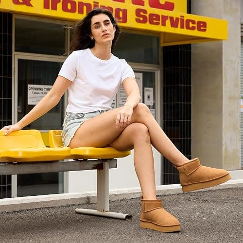 OOW Ankle Platform Boots for Women Genuine Suede Short Winter Snow Boot with Cozy Memory Foam thumbnail 3