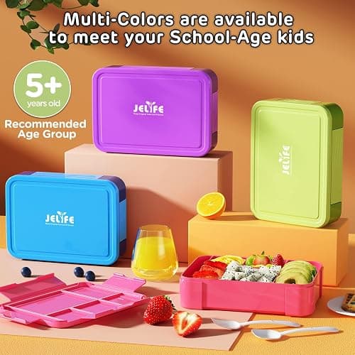 Jelife Bento Box Kids Lunch Box - 1450ml Large Leakproof 6 Compartments Kids Lunchbox Toddler Bento Box with Utensils for School, Book-Style Reusable Lunch Snack Containers for Daycare thumbnail 7