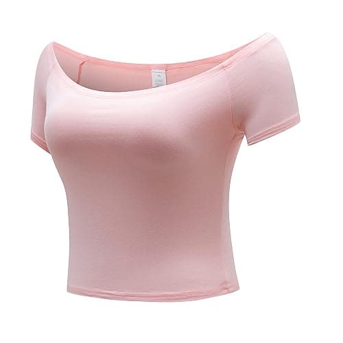 OThread & Co. Women's Off Shoulder Short Sleeve Crop Top Comfy Basic Stretch Layer Shirt thumbnail 2