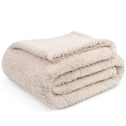 PAVILIA Sherpa Throw Blanket for Couch Sofa, Cream Beige Fluffy Warm Plush Blanket for Bed, Cozy Super Soft Lightweight Throw, Fuzzy Decorative Blanket, All Season Home, 50x60 thumbnail 4