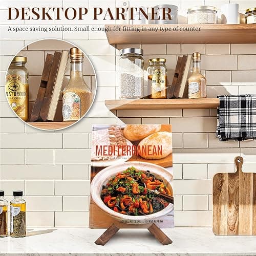 PUERSI Cookbook Stand for Kitchen, Recipe Book Holder for Kitchen Counter, Wooden Cookbook Holder, Rustic Cook Book Holder Stand - Rustic Brown thumbnail 6
