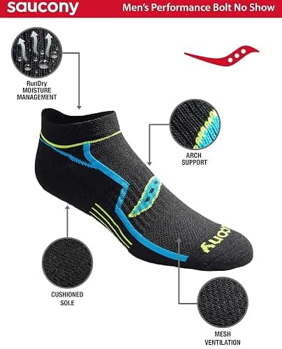 Saucony Men's Rundry Bolt Performance No-Show Socks (6-Pairs) thumbnail 4