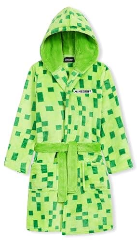 Minecraft Bath Robe for Boys, Teens Hooded Fleece Robe Cozy Loungewear Soft Nightwear Creeper Gamer Gifts for Kids - Image 1