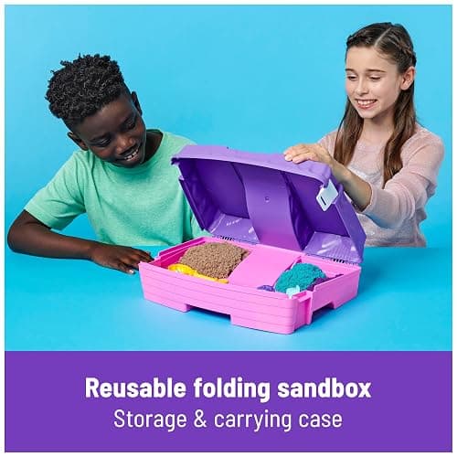 Kinetic Sand, Mermaid Palace Playset Folding Sandbox with 2.06lbs Play Sand (Neon Purple, Shimmer Teal & Beach), Tools, Sensory Toys, Holiday Gifts & Stocking Stuffers for Kids Ages 3 and up thumbnail 5