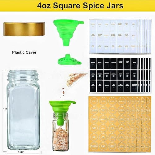 JARXSUN Glass Spice Jars with Label, 24Pcs Spice Jars with Shaker Lids-4 oz Gold Spice Seasoning Jars Bottles Containers Set for Spice Rack (24) thumbnail 4