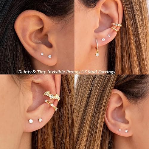 Small Gold Stud Earrings Set for Women Men, Hypoallergenic Cubic Zirconia Mini Stud Earrings for Women, 14K Gold Plated Tiny Cartilage Earrings Set for Multiple Piercing 5 Earrings Pack thumbnail 4