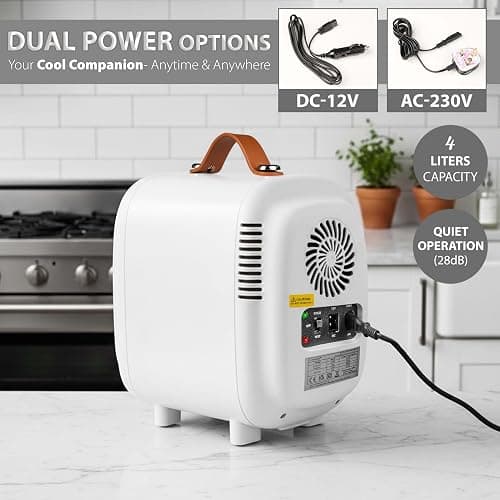 Crystals 4/10/15L Litre Mini Fridge, Table Top Small Fridge Cooler & Warmer for Car Bedrooms Desk Office, 12V DC - 220 AC, Mini Fridge for Bedrooms (LED Mirror [Design: 2] - WHITE, 4L Lights) thumbnail 7