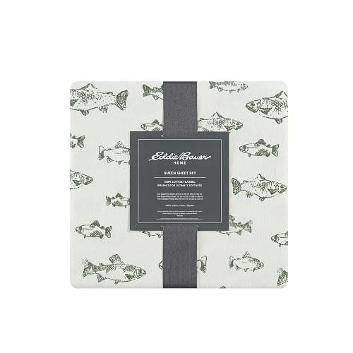 Eddie Bauer - Flannel Sheets Full Size, Anti-Pilling & Wrinkle Resistant Cotton, Touchably Soft for All-Season Comfort - Bed Sheets with Matching Pillowcases & Fitted Sheet (School of Fish Green) thumbnail 4