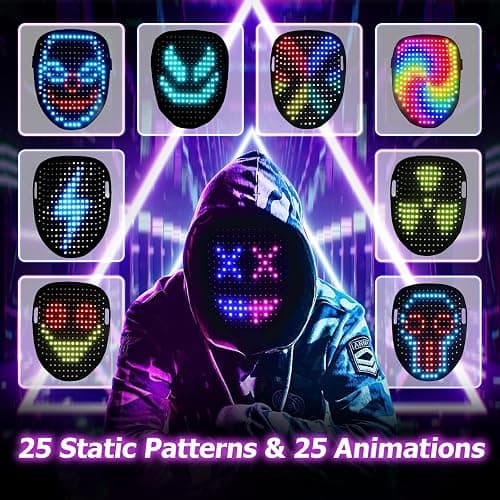 Mr.Pang LED Mask Light up Mask with Gesture Sensing, Cool Face Transforming Mask, Perfect Gifts for Halloween Christmas Birthday Cosplay Party thumbnail 2