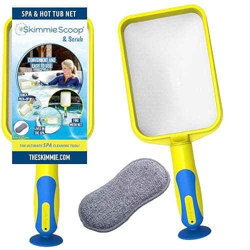 The Skimmie Scoop - Patented Handheld Skimmer with Fine Mesh Net for Spa, Hot Tub, Cold Plunge and Small Pool Cleaning - Lightweight and Durable with Powerful Suction Cup - Clean Out Filter (Yellow) - Image 1