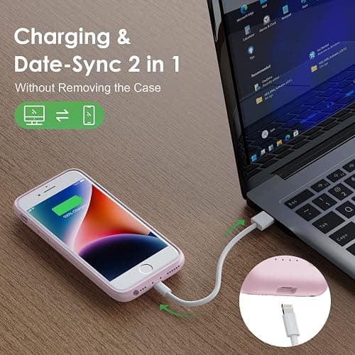 QTshine Battery Case for iPhone 8/7/6s/6/SE (2022/2020),[2025 Upgraded] 7000mAh Ultra-Slim Portable Extended Charger Cover for iPhone 8/7/6s/6/SE (2022/2020) Charging Case (4.7 Inch)-Pink thumbnail 4