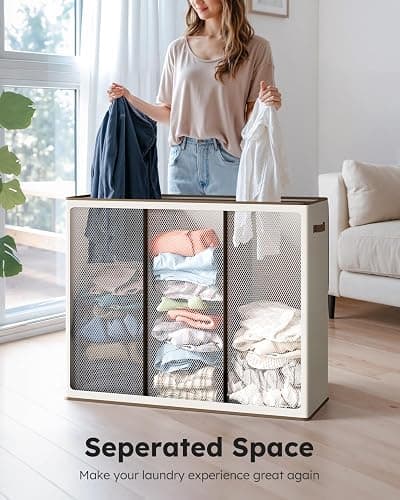 SOLEDI 180L Laundry Hamper 3 Section, Extra Large Laundry Hamper with Lid, Dirty Clothes Hamper with Sturdy Handle, Large Laundry Basket Organizer for Laundry Room, Bedroom, Hampers for Laundry thumbnail 4