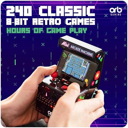 Mini Arcade Machine, 240 Built-In 8-Bit Games, 2.5” Full Colour Screen, 8-Way Joystick, Handheld Retro Games Console – Orb Gaming by ThumbsUp! thumbnail 3