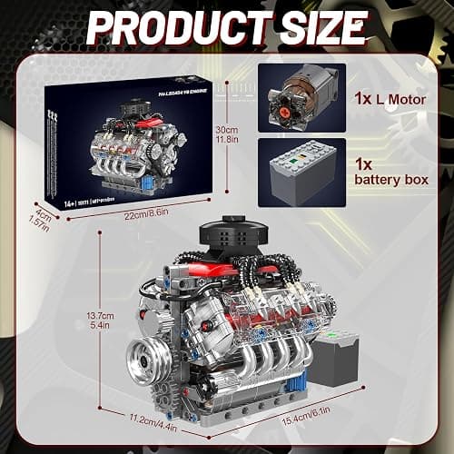 Nueris Mini V8 Engine Model Sets - 487 PCS DIY Building Toys Car Motor Kits That Runs - Gift Idea for Adults Boys Girls for Mechanic Engineering Construction thumbnail 3