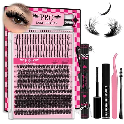 PROLASHBEAUTY Lash Clusters with Spikes Lash Clusters Kit 3D Style Individual Lashes Kit with Bond and Seal Lash Tweezers Remover Easy to Apply at Home (80D+100D-D-10-18mix) - Image 1