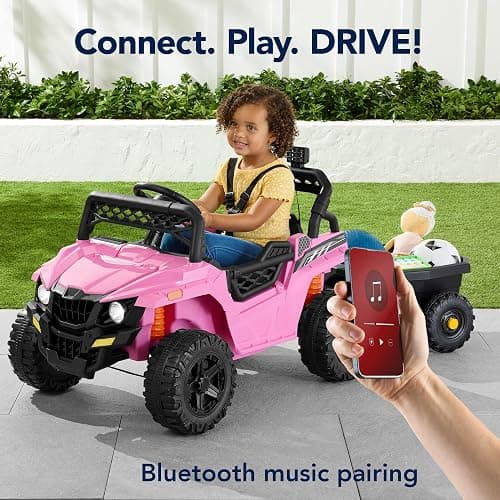 Best Choice Products Kids 12V Electric Ride On UTV Car and Trailer w/Parent Control, LED Lights, 2 Speeds, Bluetooth - Pink thumbnail 6