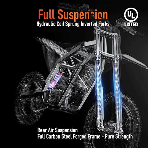 RiderX Electric Dirt Bike for Adults Teens, 3000W Brushless 220Nm Motor - 45° Slope, 38 MPH, 48V/23.5Ah Removable Battery, Dual Hydraulic Brakes & Full Suspension Electric Motorcycle for 13+ thumbnail 4