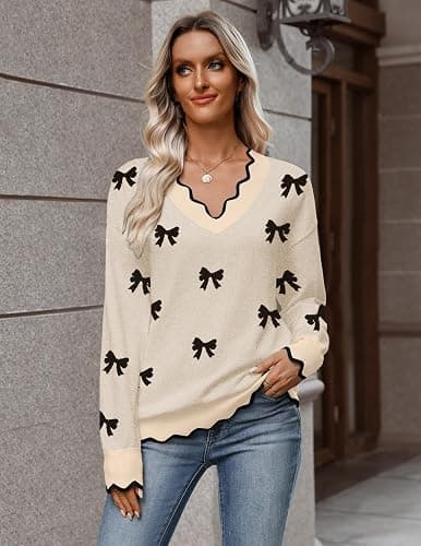 Zeagoo Women's 2025 Fall V Neck Sweater Casual Long Sleeve Lightweight Ribbed Knit Pullover Sweaters Dressy Casual Tops thumbnail 5