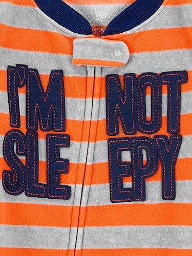 Simple Joys by Carter's Toddlers and Baby Boys' Loose-Fit Flame Resistant Fleece Footed Pajamas, Pack of 3 - 2T - Grey Construction/Navy Dinosaur/Orange Stripe thumbnail 4