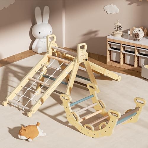 BlueWood 2025 8-in-1 Pikler Triangle Climbing Set Toddler Toys Indoor Baby Jungle Gym Climber Playground for Kids - Mauve Pink thumbnail 2