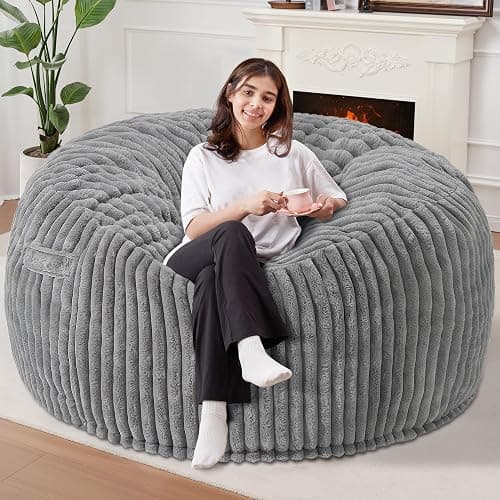 6 FT Bean Bag Chair,6' Big Bean Bag,Giant Bean Bag Chairs for Adults | Comfy Large Beanbag Chairs with Memory Foam Filled,Soft Bean Bag Sofa with Machine Washable Corded Plush Cover-Grey - Image 1