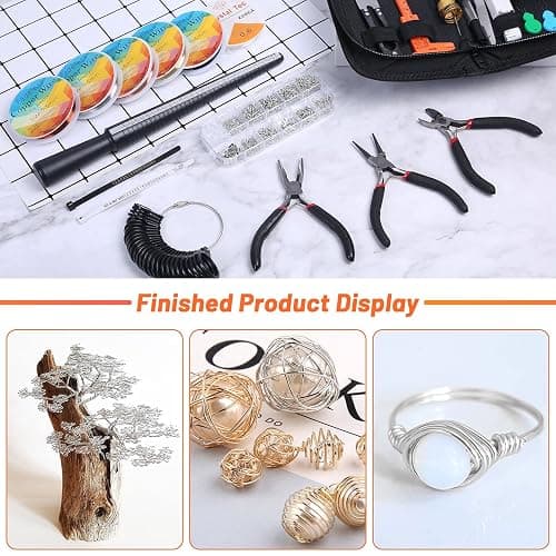 Audab Jewelry Wire Wrapping Jewelry Making Supplies Kit, Ring Sizer Measuring Tools Kit with Tools, Ring Craft Wires, Jewelry Findings for Rings Repair thumbnail 8