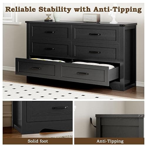BORNOON 6-Drawer Dresser for Bedroom, Modern Wooden Chest of Drawers with Metal Handles, Anti-Tipping Design, Sturdy and Stable Storage Organizer for Living Room, Entryway, Home Office thumbnail 6