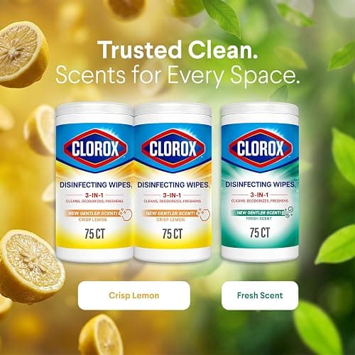 Clorox Disinfecting Wipes Cleaning Variety Pack, 75 Count, 3 Pack | Cleans, Deodorizes and Freshens, Kills 99.9 Percent of Viruses and Bacteria, Bleach Free, Crisp Lemon and Fresh Scent thumbnail 8