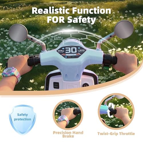 24V Electric Bike for Kids, Speed up to 10MPH, Electric Moped Scooter | Electric Motorbike with 12'' All-Terrain Tires, 250W Brushless Motor, LED, Battery Powered Ride on Toy for Girls Boys-Rose thumbnail 2