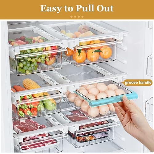 SNSLXH 2 Pack Refrigerator Drawer Organizer, Pull Out Shelf Storage Transparent Organizer for Egg, Fruit, Vegetable, Seafood, Meat, Fit All Fridge Shelves Under 0.6'' thumbnail 5