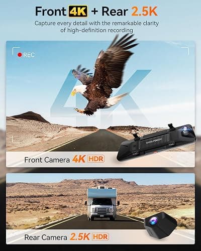 WOLFBOX G900 PRO Mirror Dash Cam with STARVIS 2 IMX678, 12 inches Rear View Mirror Camera with Front 4K and Rear 2.5K, Included 128GB Card, Voice Control, 5.8GHz WiFi, Loop Recording, G-Sensor & GPS thumbnail 2