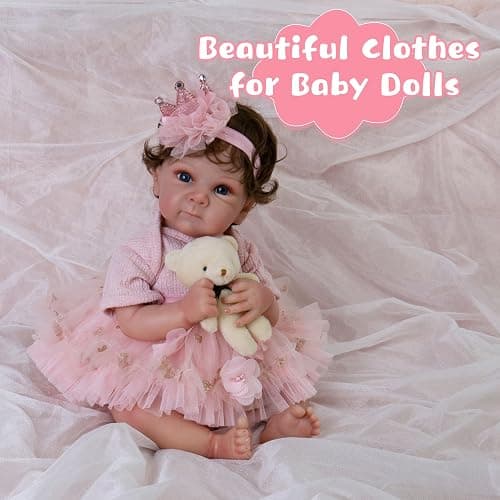 EKOKIZ Reborn Baby Dolls Clothes Girl Pink Baby Clothes for Dolls 17-20 Inches Doll Outfits and Accessories for Realistic Newborn Girl - Pink Saree thumbnail 7